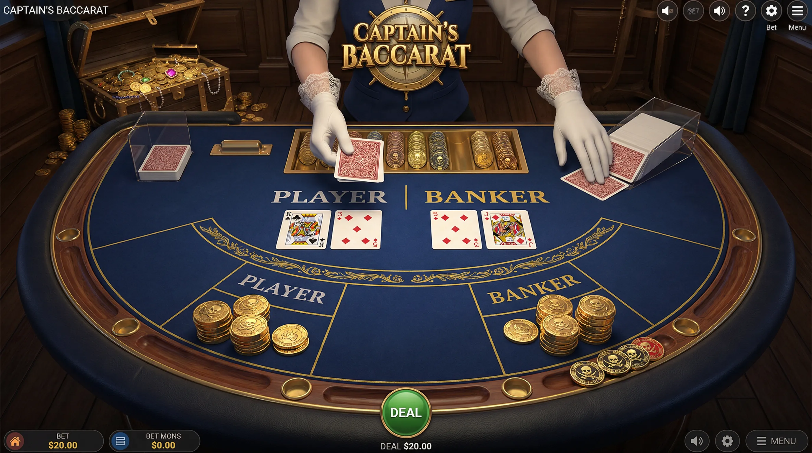 Mesa de Bacará Elegante com Tema Pirata no Cassino 119bet